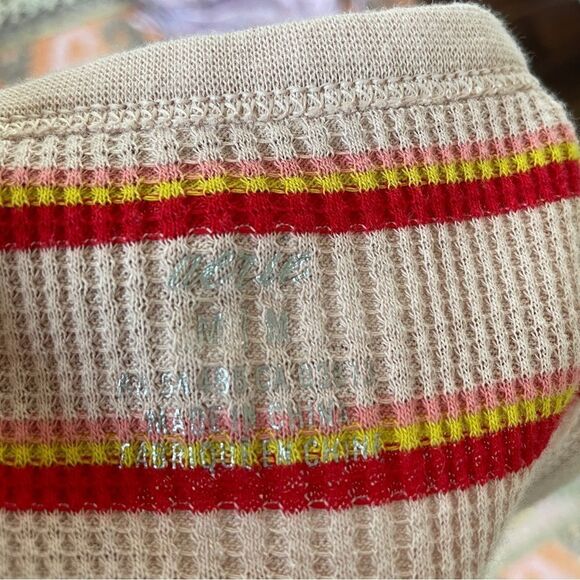 Aerie Women's‎ No BS Striped Waffle Knit Tank Top in Tan Red Pink - Picture 6 of 9